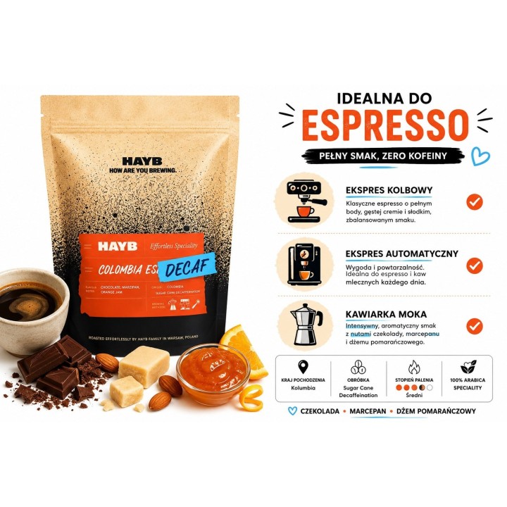 HAYB - Kolumbia Condor Decaf Kawa Bezkofeinowa Espresso 250g